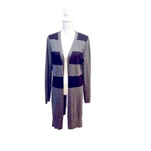 Karissa & Me gray and black large stripped long jacket/coverup. Size large